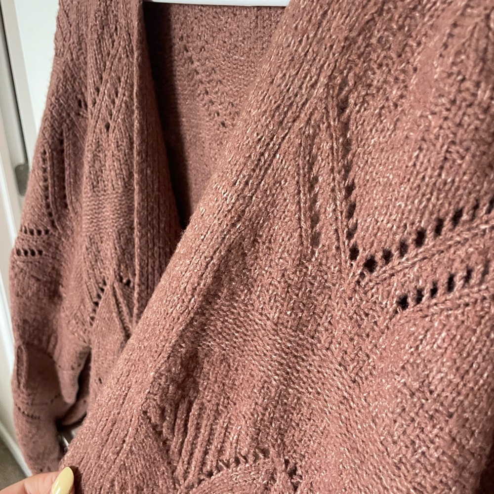 SO Women's Warm Brown Open Knit Cardigan - Picture 2 of 2